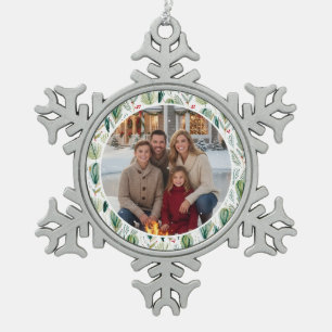 Elegant Botanical Pine Family Photo Snowflake Pewter Christmas Ornament
