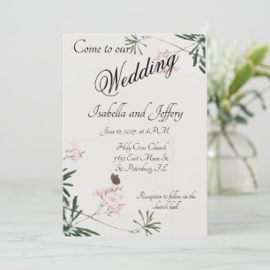 Elegant Botanical Pink Blossom with Butterfly Invi Invitation