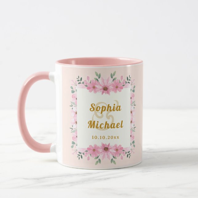 Elegant Botanical Pink Floral Keepsake Wedding Mug (Left)