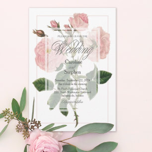 Elegant Botanical Pink Floral Typography Wedding Invitation