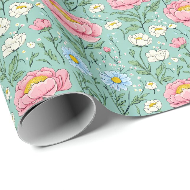 Elegant Botanical Pink Peony Floral Pattern Wrapping Paper (Roll Corner)