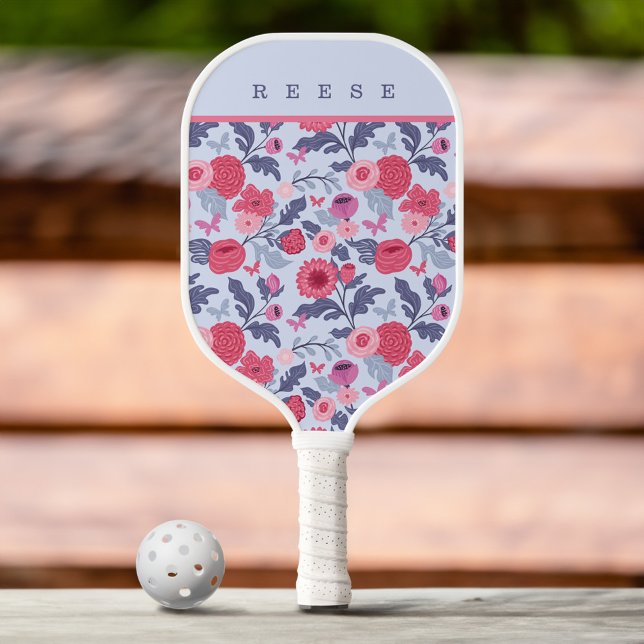 Elegant Botanical Pink & Purple Floral Custom Pickleball Paddle (Elegant Botanical Pink & Purple Floral Custom Pickleball Paddle)
