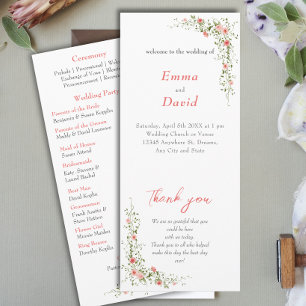 Elegant botanical pink roses Script Wedding Programme