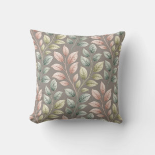 Elegant Botanical Pink & Sage Leaf Pattern Cushion