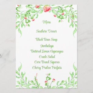 Elegant Botanical Pink Watercolor Roses Menu Card
