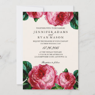 Elegant Botanical Pink Watercolor Wedding Invitation