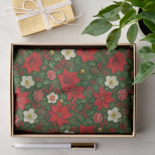 Elegant Botanical Poinsettia Floral Art Pattern Tissue Paper (Gift)