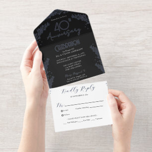 Elegant Botanical Real Foil 40th Anniversary All In One Invitation