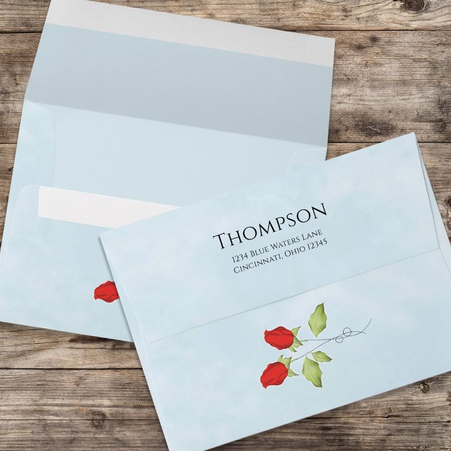 Elegant Botanical Red Roses Return Address Envelope (Creator Uploaded)