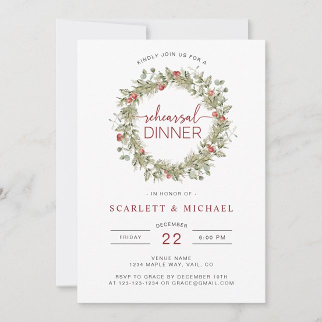Elegant Botanical Rehearsal Dinner Invitation (Front)