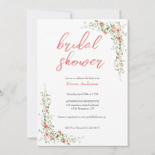 Elegant Botanical Roses Pink bridal shower  Invitation