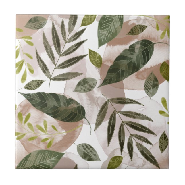 Elegant Botanical Safari Leaves Tile (Front)
