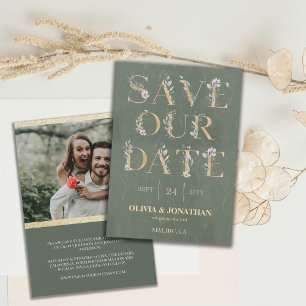 Elegant Botanical Sage Green Gold Save the Date Invitation