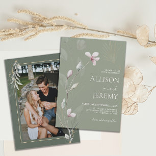 Elegant Botanical Sage Green Gold Wedding Invite