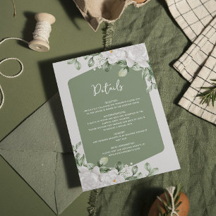 Elegant Botanical Sage Green White Floral Design  Enclosure Card