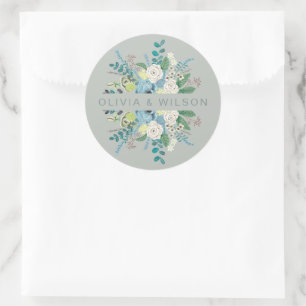 Elegant Botanical Sea Green chic Floral Classic Ro Classic Round Sticker