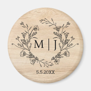 elegant botanical simple wedding rustic wood magnet