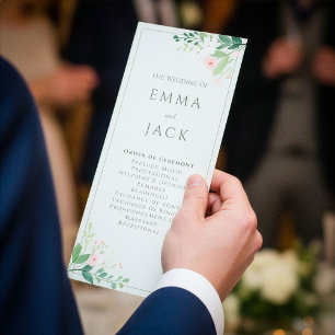 Elegant Botanical Soft Green Blush Floral wedding Programme