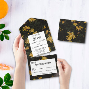 Elegant Botanical Sunflower Summer Floral Wedding All In One Invitation
