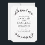 Elegant botanical Sweet 16. Garden 16th birthday Invitation<br><div class="desc">Sweet 16 birthday invitation with black and white botanical elements. Contact me,  please,  if you need additional items.</div>