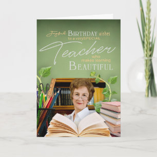 Elegant Botanical Teacher Birthday Photo Card