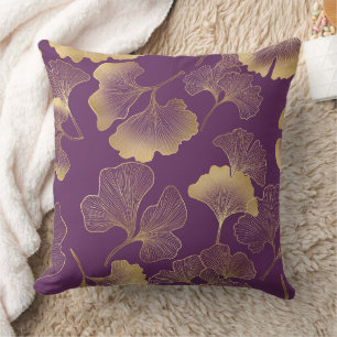 Elegant Botanical Teal Leaves with Gold Highlights Cushion