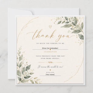 Elegant Botanical Thank You Card Sage Green & Gold