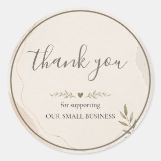 Elegant Botanical Thank You Small Business Classic Round Sticker