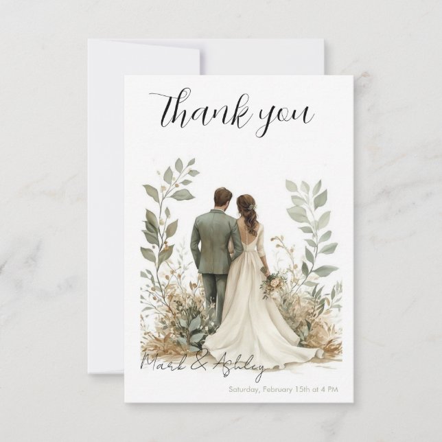 Elegant botanical-themed wedding thank you card (Front)