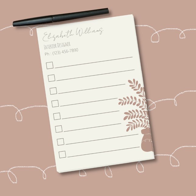 Elegant Botanical To-Do List Notes  (Elegant botanical to-do list the half the silhouette of a house plant in a brown color . )