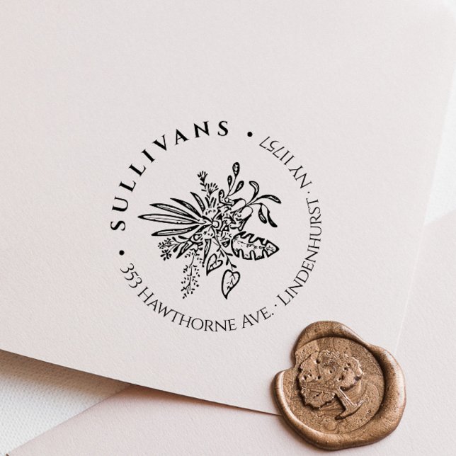 Elegant Botanical Tropical Bouquet Return Address Rubber Stamp (Creator Uploaded)
