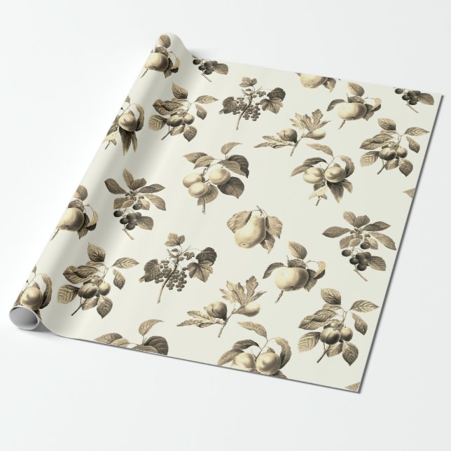 Elegant Botanical Vintage Fruit Beige Wrapping Paper (Unrolled)