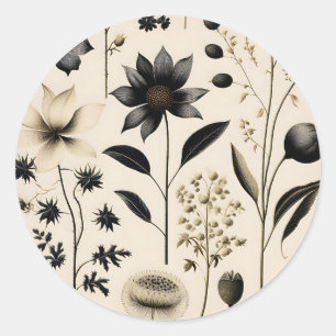 Elegant Botanical Vintage On Cream Classic Round Sticker