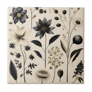 Elegant Botanical Vintage On Cream Tile