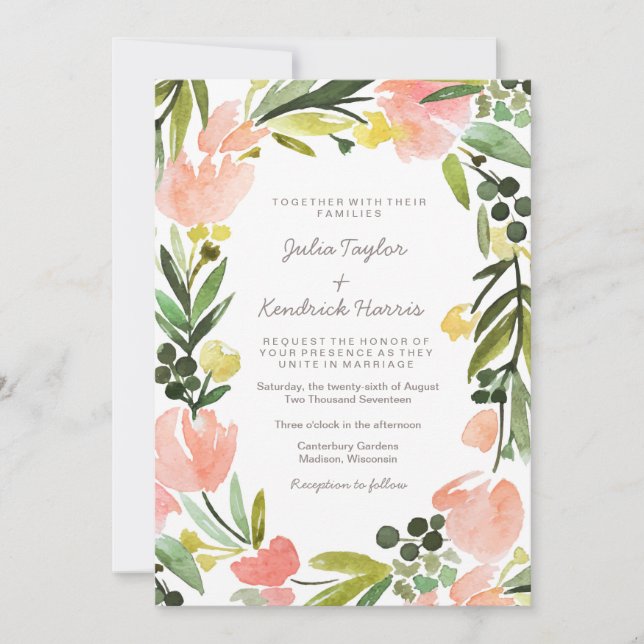 Elegant Botanical Watercolor Floral Wedding Invitation (Front)