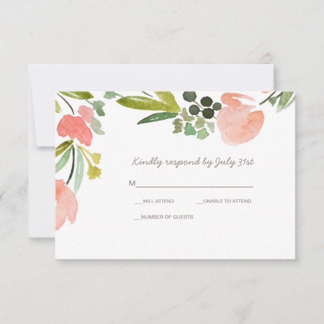 Elegant Botanical Watercolor Floral Wedding RSVP (Front)