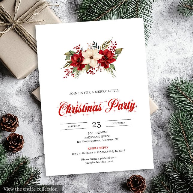 Elegant Botanical Watercolor Holiday Christmas   Invitation (Elegant Botanical Watercolor Holiday Christmas Invitation)