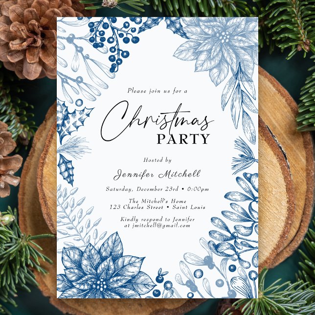 Elegant Botanical Watercolor Holly Christmas Party Invitation (Creator Uploaded)