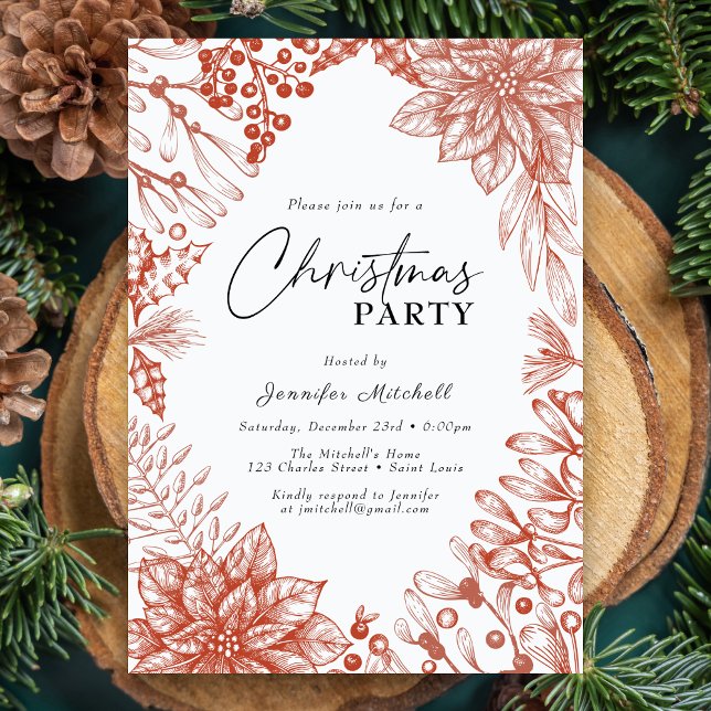 Elegant Botanical Watercolor Holly Christmas Party Invitation (Creator Uploaded)