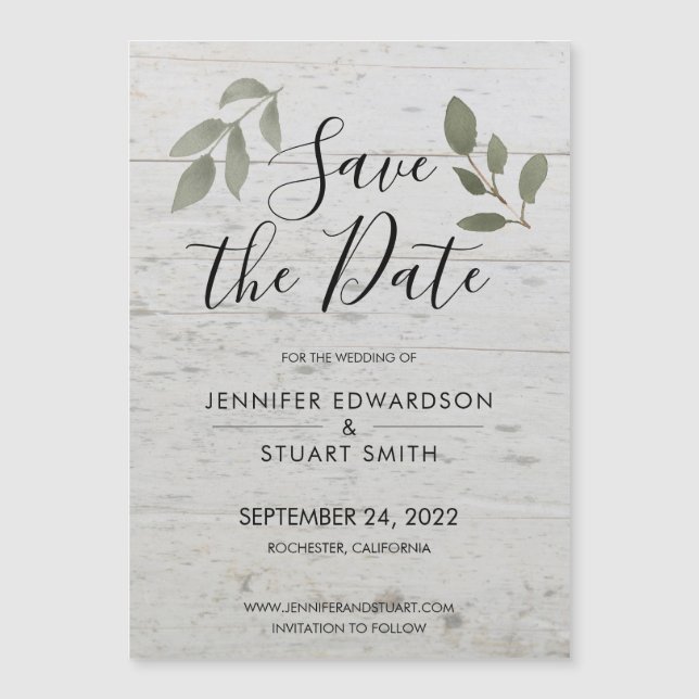 Elegant botanical watercolor leaves photo wedding  magnetic invitation (Front)