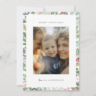 Elegant Botanical Watercolor Photo Holiday Card