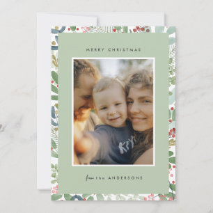 Elegant Botanical Watercolor Photo Holiday Card