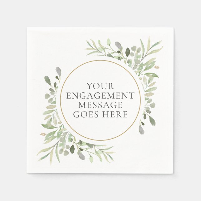 Elegant Botanical Watercolour Greenery Engagement Napkin (Front)