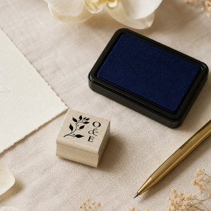 Elegant Botanical Wedding Couple Monogram Rubber Stamp