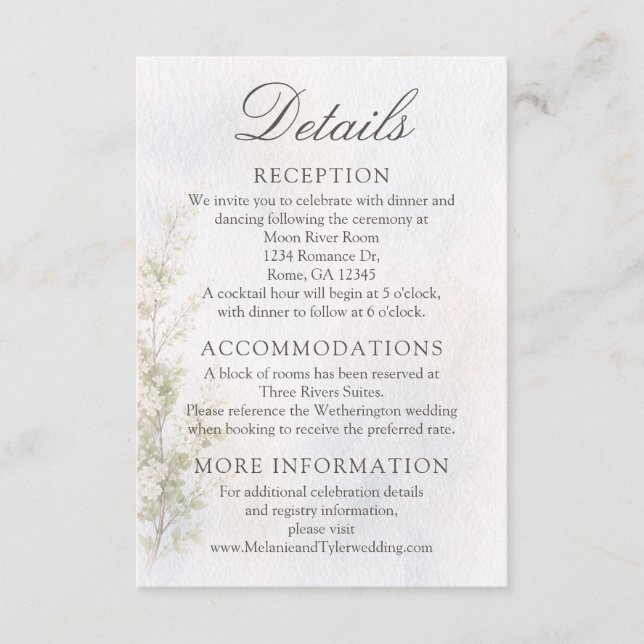 Elegant Botanical Wedding Details Card (Front)
