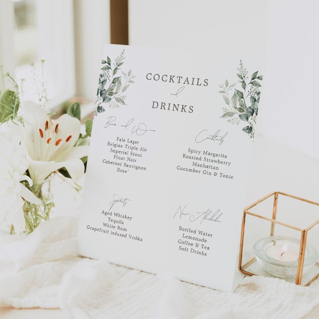 Elegant Botanical Wedding Drinks Bar Pedestal Sign (Creator Uploaded)