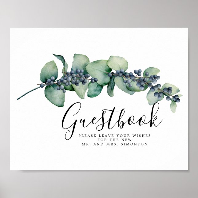 Elegant Botanical  Wedding Guestbook Sign (Front)
