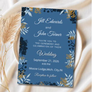 Elegant Botanical Wedding Invitation Blue