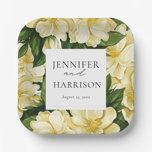 Elegant, botanical wedding invitation  paper plate (Front)