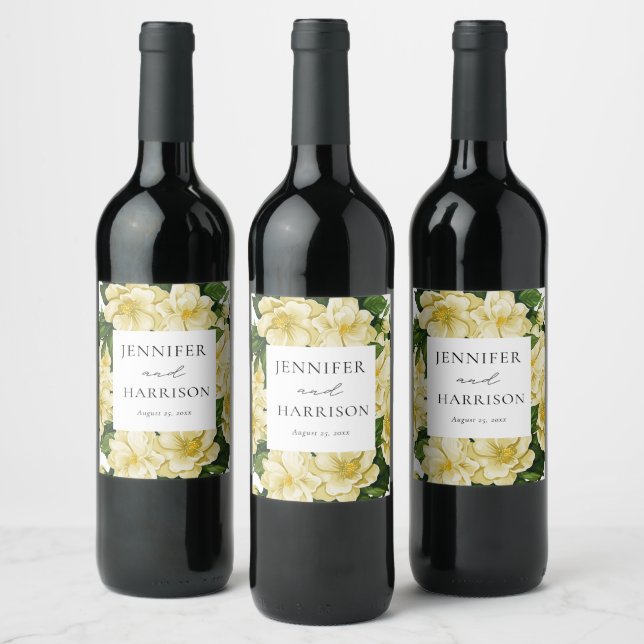 Elegant, botanical wedding invitation wine label (Bottles)